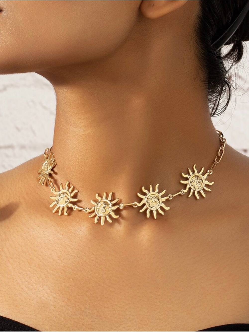 Gold Sun Charm Choker Necklace - Women Jewelry